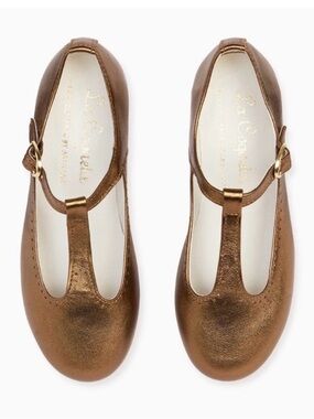 NWOT La Coqueta- Girls' Bronze Leather T-Strap Dress Shoes - Size: EU 31 / US 13
